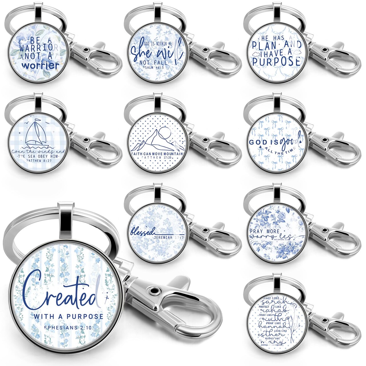 Mothers Day Gift for Women Bulk Keychain Bible Verse Religious Keychain Scripture Inspirational Gift for Church Member(20 Pcs,Blue White Watercolor)
